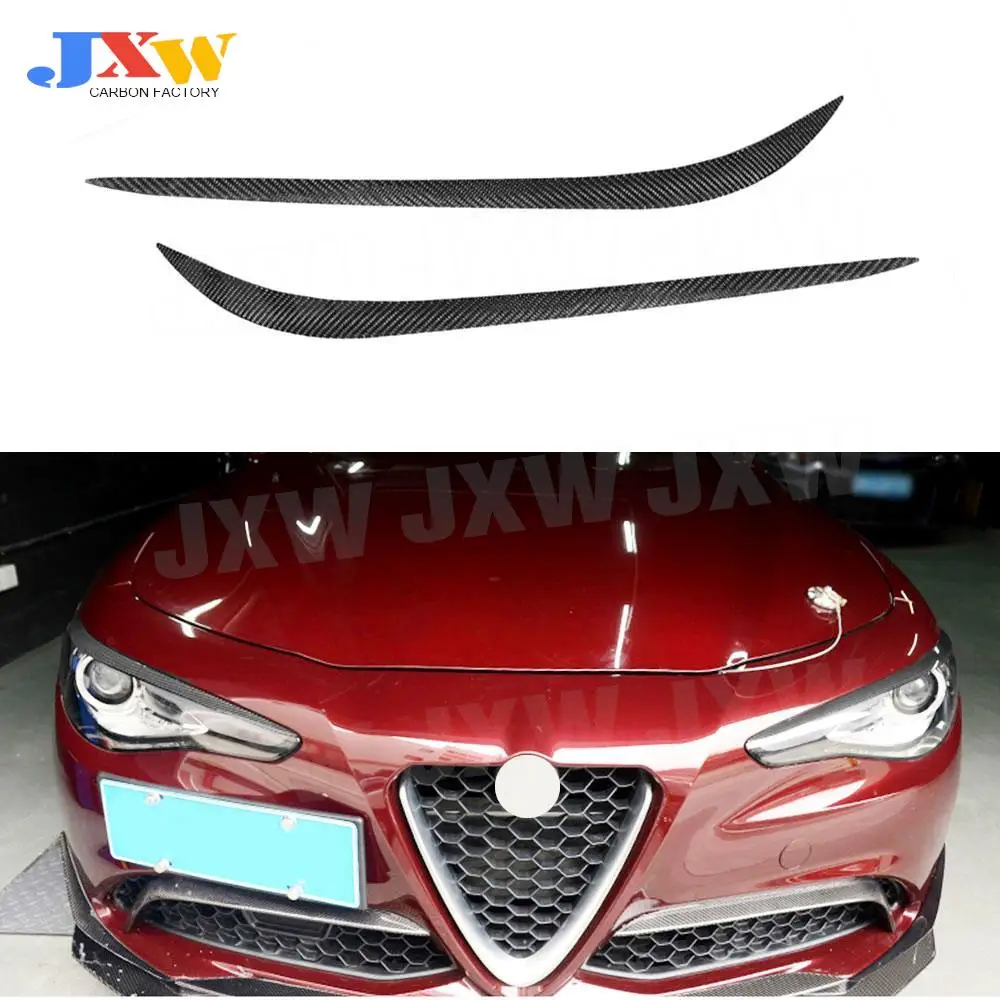 

2PCS Carbon Fiber Front Headlight Eyebrow Cover Stickers Head Lamp Eyelids For Alfa Romeo Giulia 2016-2018 Car Accessory