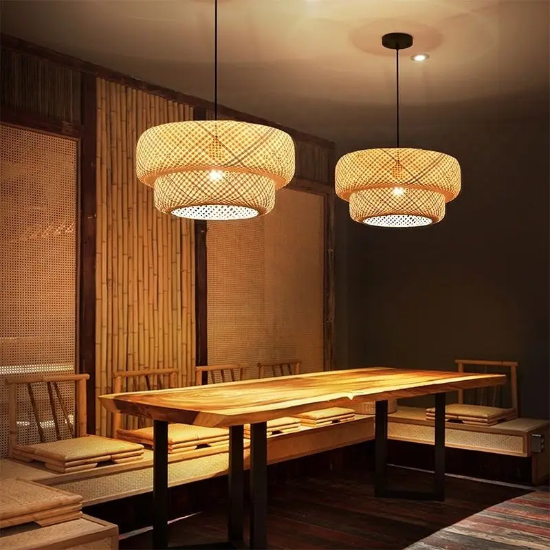 

Creative Bamboo Weaving Chandeliers Bamboo Art Lanterns for Chinese Zen Tea Room Rural Restaurant Homestay Rattan Lighting