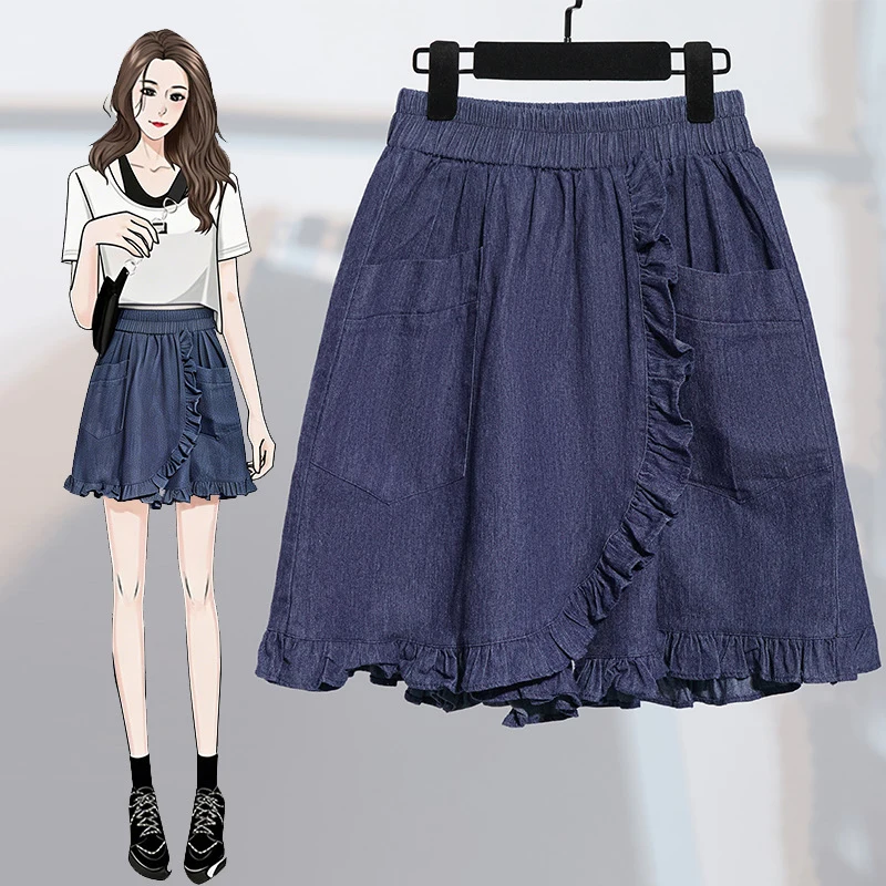 

Summer New Women's Casual Wide Leg Jeans Shorts High Waist Wooden Trim Pants Commute Style Artistic Flared Trousers