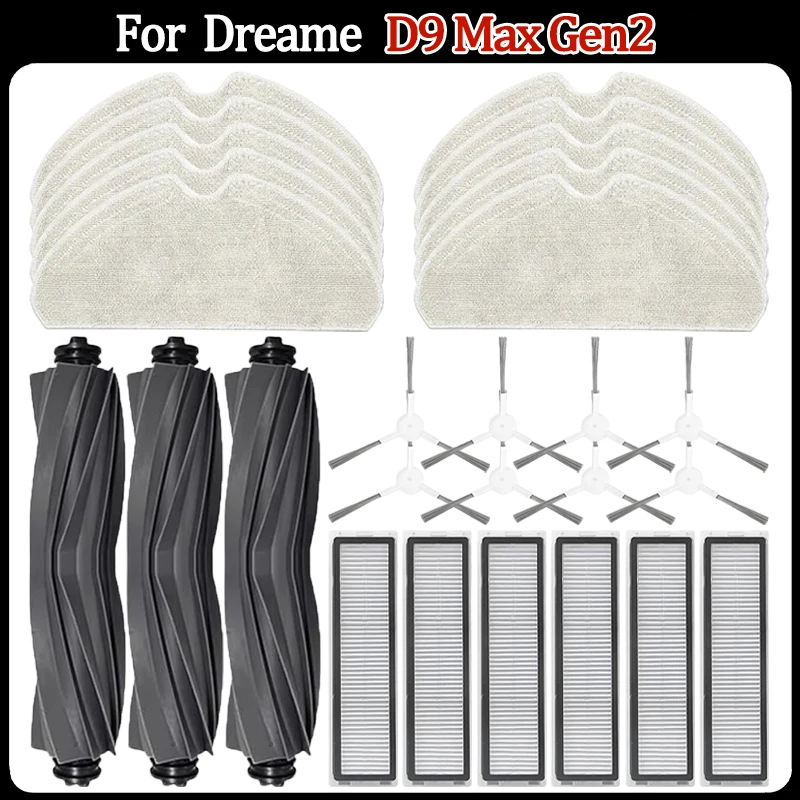 For Dreame D9 Max Gen2 Robot Vacuum Cleaner Accessories Main Brush Side Brush HEPA Filter Mop Cloth Replacement Parts