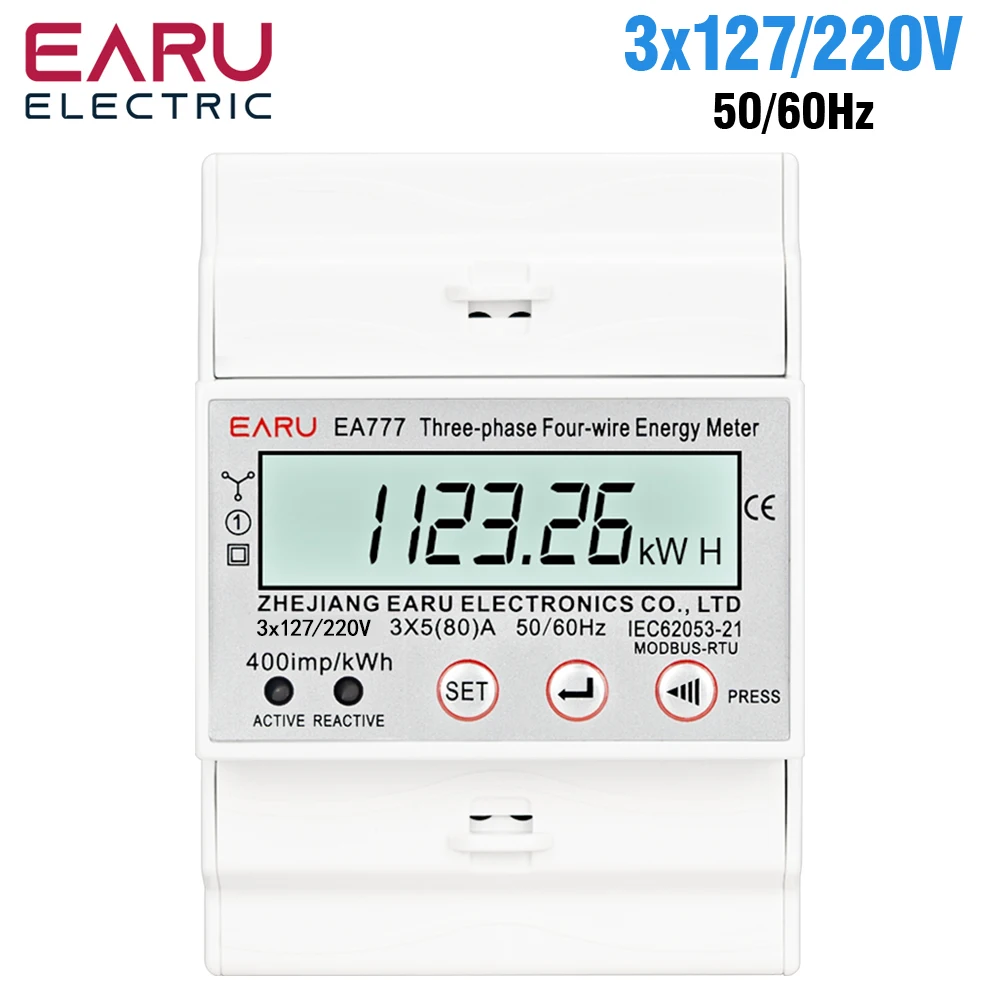 EARU Dreiphasen-Energiezähler mit Hintergrundbeleuchtung, bidirektionaler Stromzähler kWh, RS485-Fernkommunikation zur Zählerablesung, AC 380V
