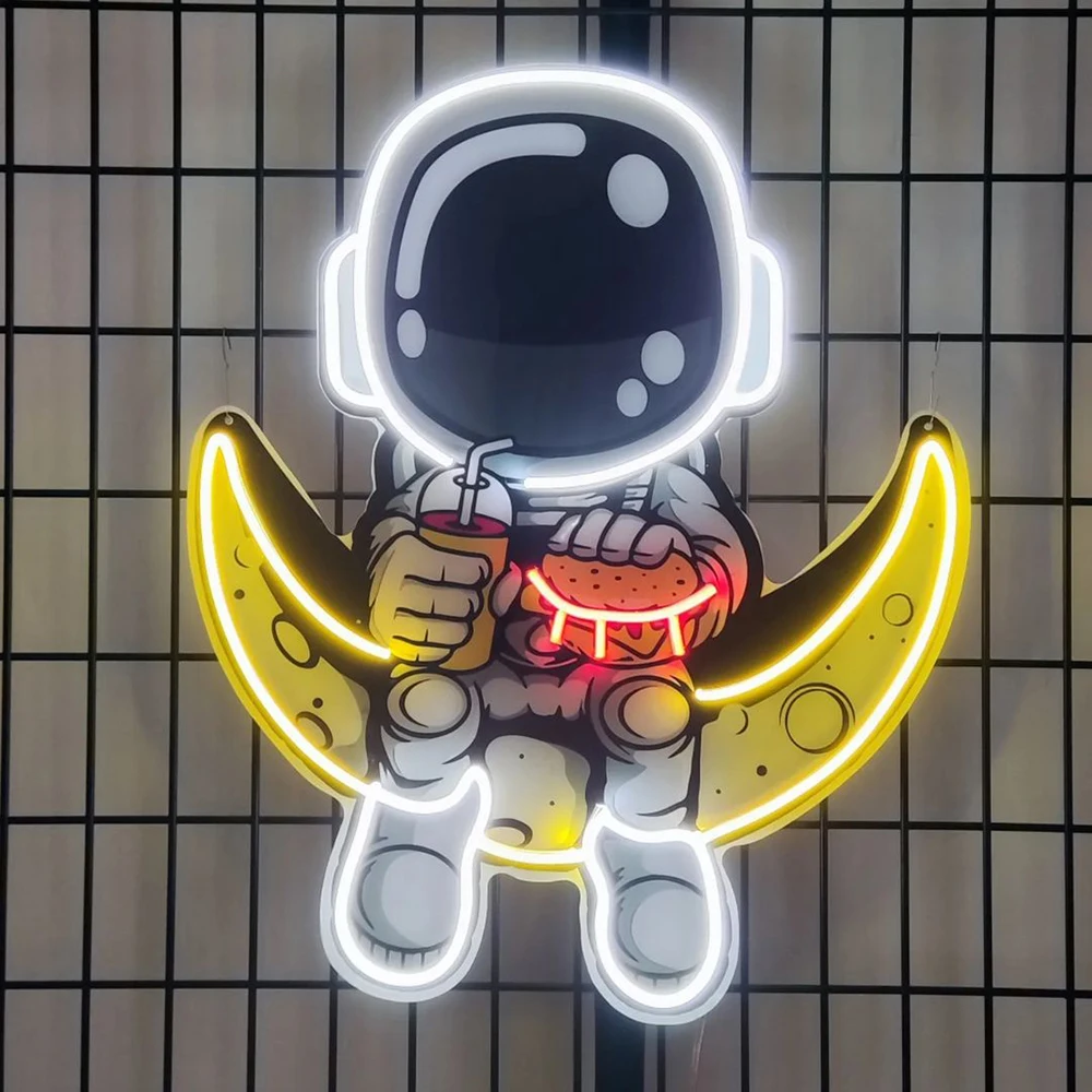 Custom Neon Sign Astronaut Hamburger Neon Signs Pizza Shop Decoration Signage Neon for Restaurant Fast Food Shop Wall Art Decor