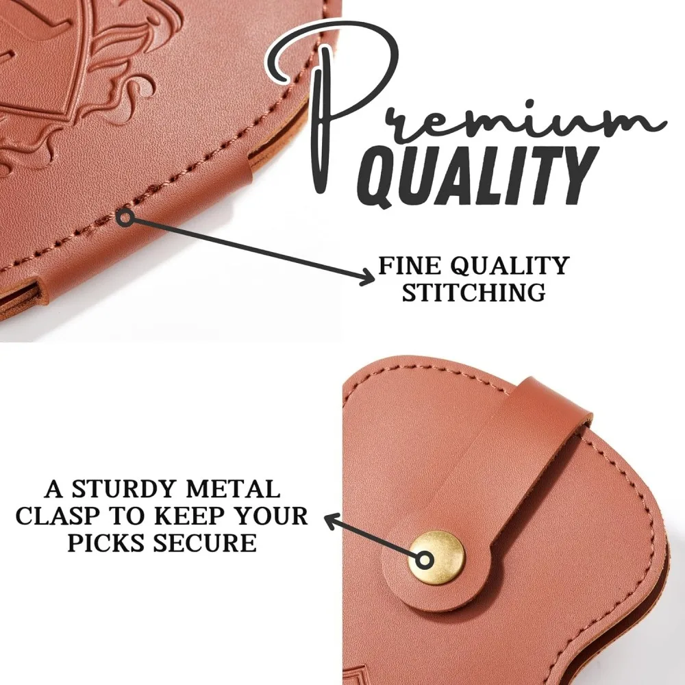 Guitar Pick Holder, Guitar Shaped PU Leather Plectrum Storage Case, Portable Guitar Pick Bag, Brown, 1 Pc