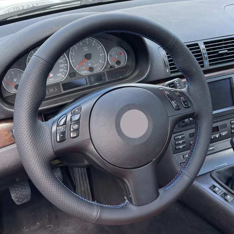 Car Interior Steering Wheel Perforated Leather Cover For 3 5 Series E46 2000-2004 M3 E46 2000-2006 M5 E39 2000-2003