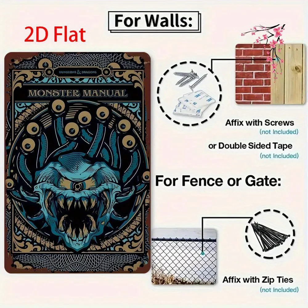 Vintage Manual Metal Sign - Waterproof,Dustproof, Iron Wall Art with Intricate Blue Creature Design for Home Decor, Par