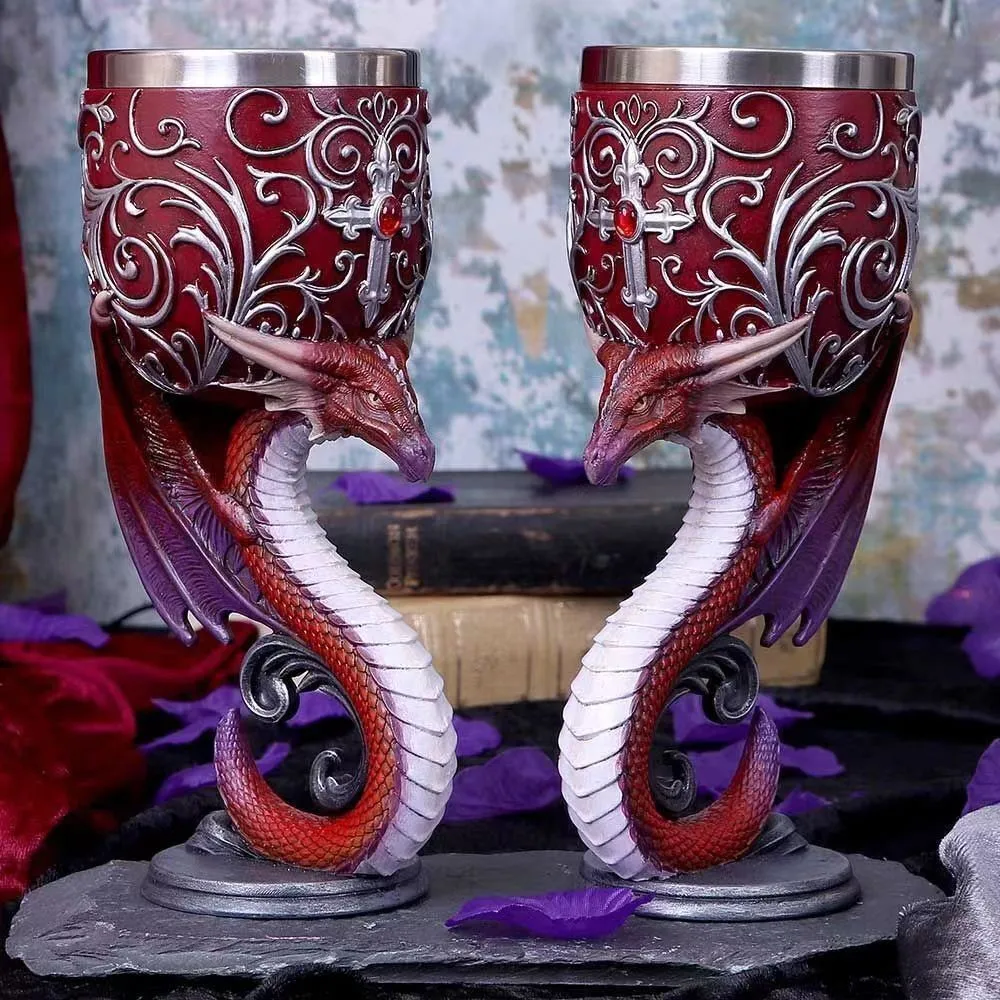 

Medieval European Couples Wine Glasses - Unique Dragon/Unicorn/Skull Gothic Goblet, Fantasy Themed Red Wine Cup