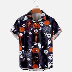 Homens e mulheres havaianas gato camisas, blusas vocacional Halloween, camisa de praia assustador, roupas de caveira, 2024