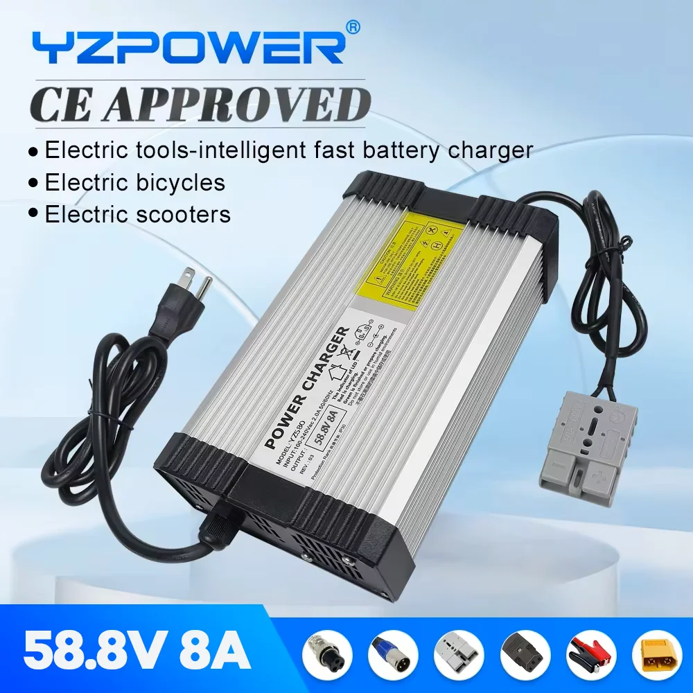 YZPOWER 58 فولت 8A ذكي الرصاص الحمضية سيارة موتور شاحن بطارية شحن سريع لجودة عالية مع مراوح التبريد