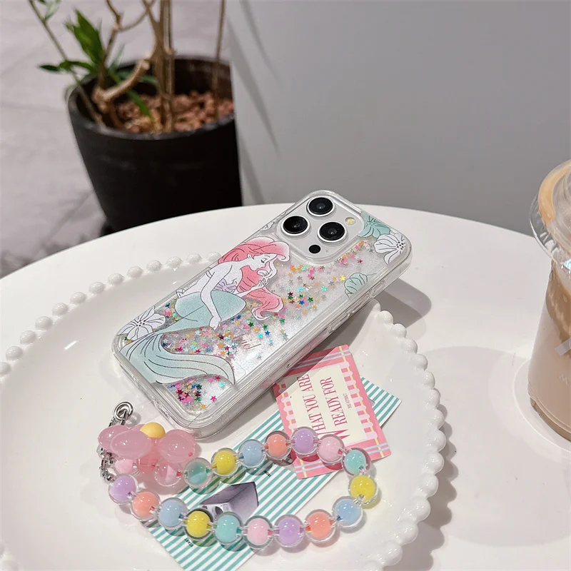 Custodia INS Disney rrincon Alice Mermaid Ariel Quicksand per Apple iPhone 15 14 13 12 11 Pro Max Cute Cartoon Back Protect Cover