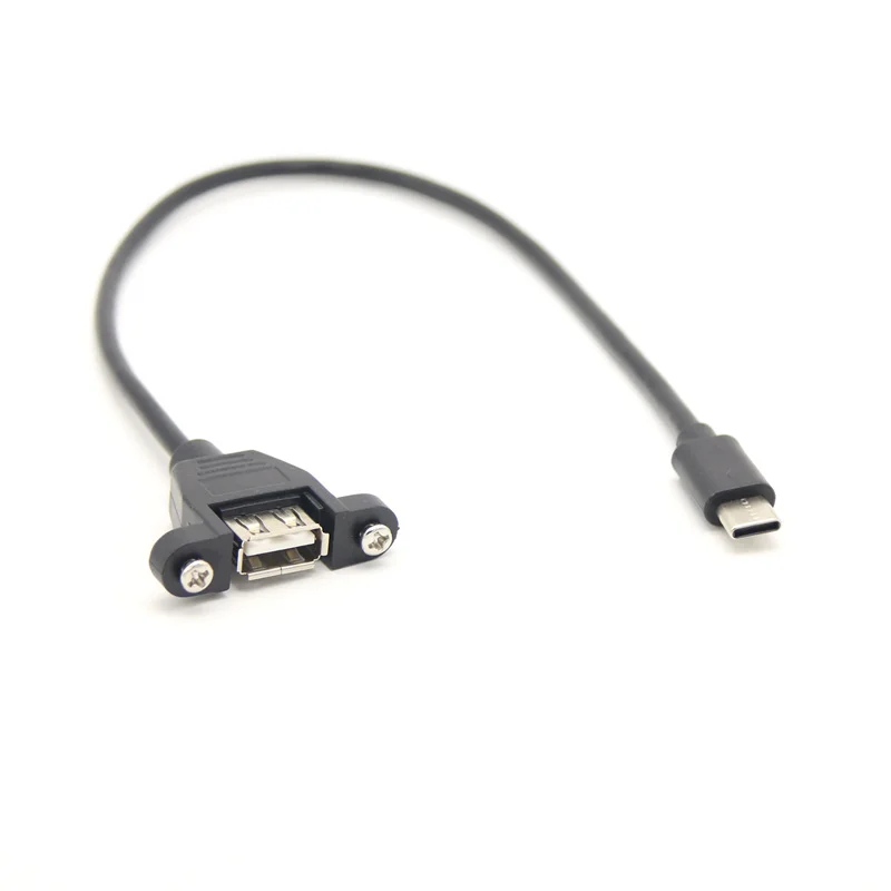 USB2.0 A Female Connector to Type-c 3.1 Male Extension Cable Pitch 30mm  With screws Panel Mount Hole USB-C Cable