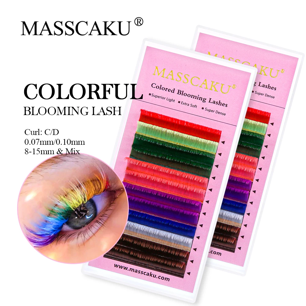 MASSCAKU Super Matte Colorful Easy Fanning Blooming C/D Curl 8mm-20mm & Mix Natural Soft Camellia Blooming Eyelash Extensions