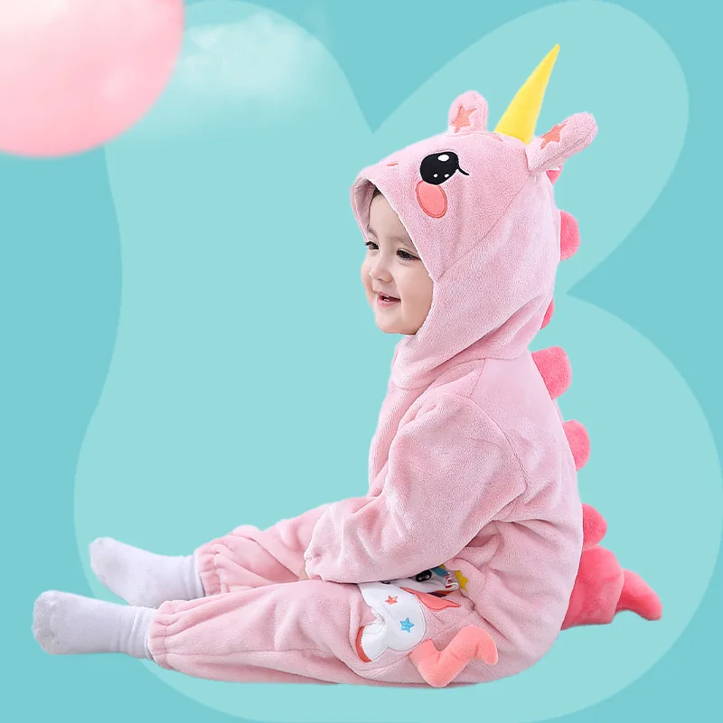 2024 Winter Lovely Baby Girls Clothes Boys Romper Unicorn Infant Onesie Bodysuit Cosplay Costume Hooded Zipper Jumpsuits Pajamas