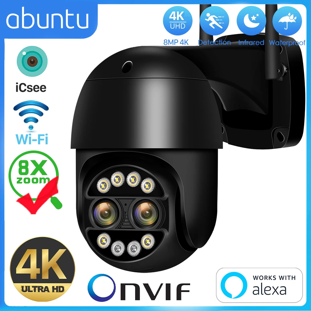 

8MP 4K IP Camera Wifi PTZ 8X Optional Zoom Surveillance Camera Dual Lens HD Security CCTV Camera Human Detection ICSEE APP NVR