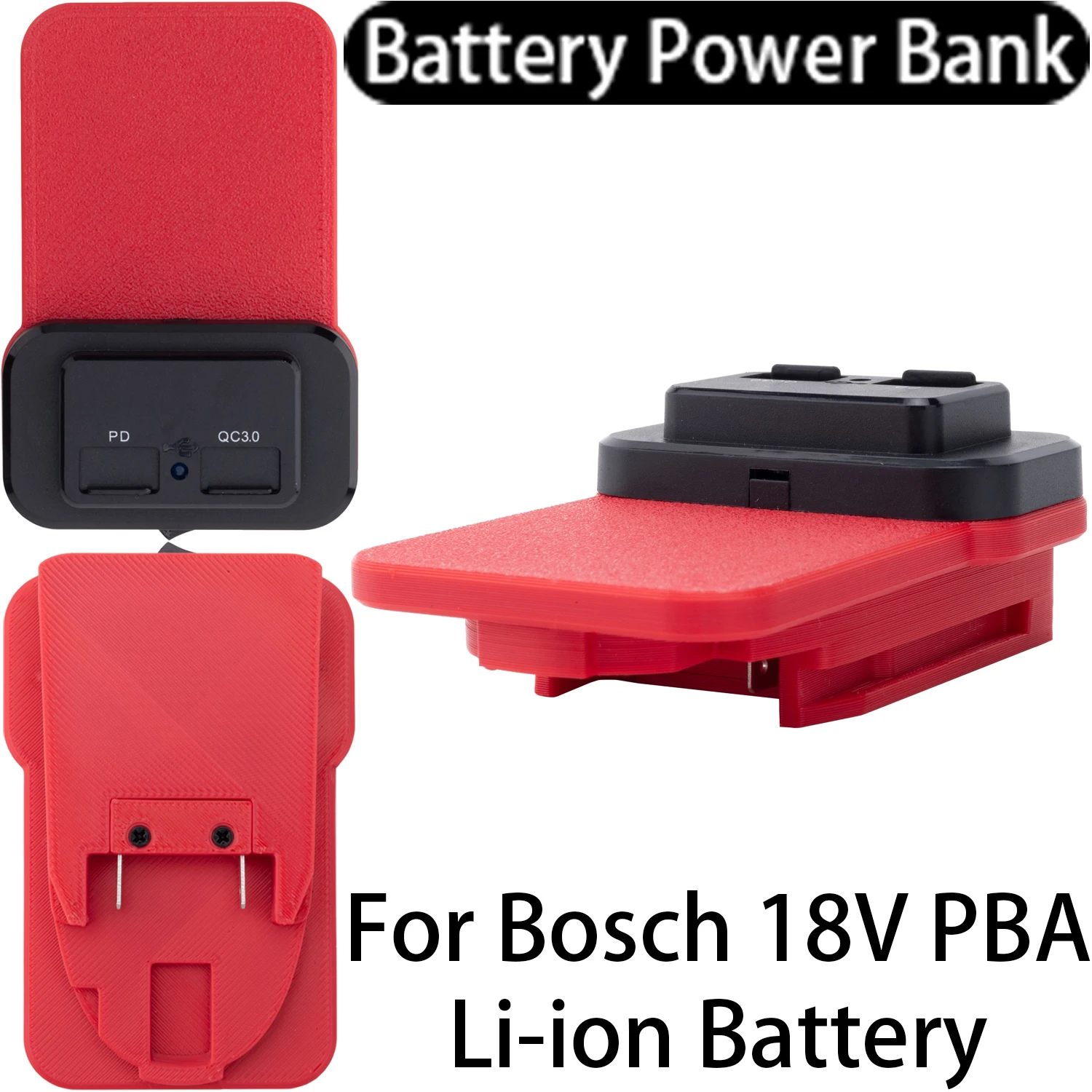 Battery Charger Adapter for Bosch 18V PBA Li-ion Battery with USB/Type-C Dual Ports for Fast Charging Mobile Phones Power Banks