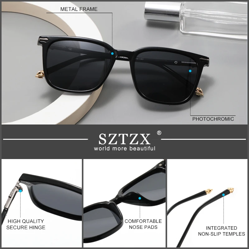 SZTZX Fashion Vintage Polarized Sunglasses Men Women Driving Travel Anti-glare Sun Glasses TR90 Prescription Eyeglasses Frame UV