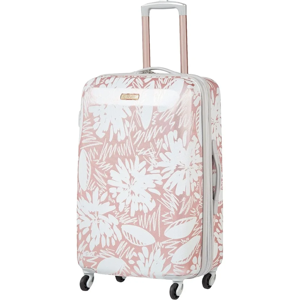 

Расширяемый твердый багаж American Tourister Moonlight с вращающимися колесами, Ascending Gardens, розовое золото, средний размер, 24 дюйма