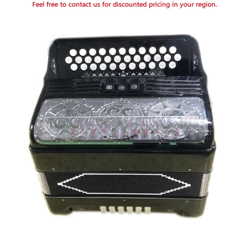 

SEASOUND OEM JB3412C Accordion Instrument 34-Button 12-Bass 3-Registers Bright Black Body Silver Grill White Diatonic Wood