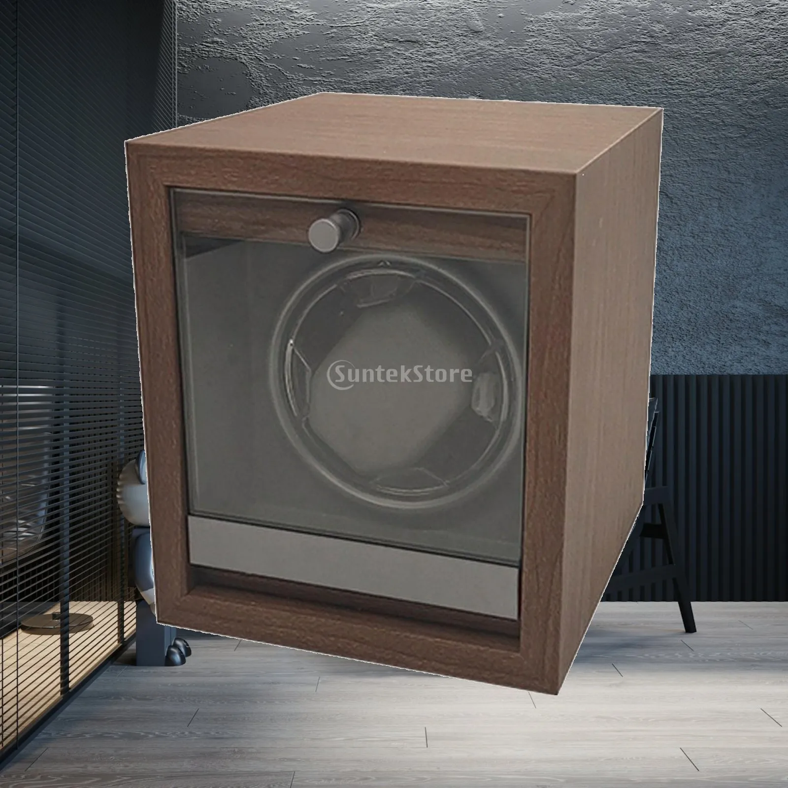 Single Watch Winder with Glass Door USB Powered Compact Upright Watch Winder Cabinet Tabletop for Desktop Display