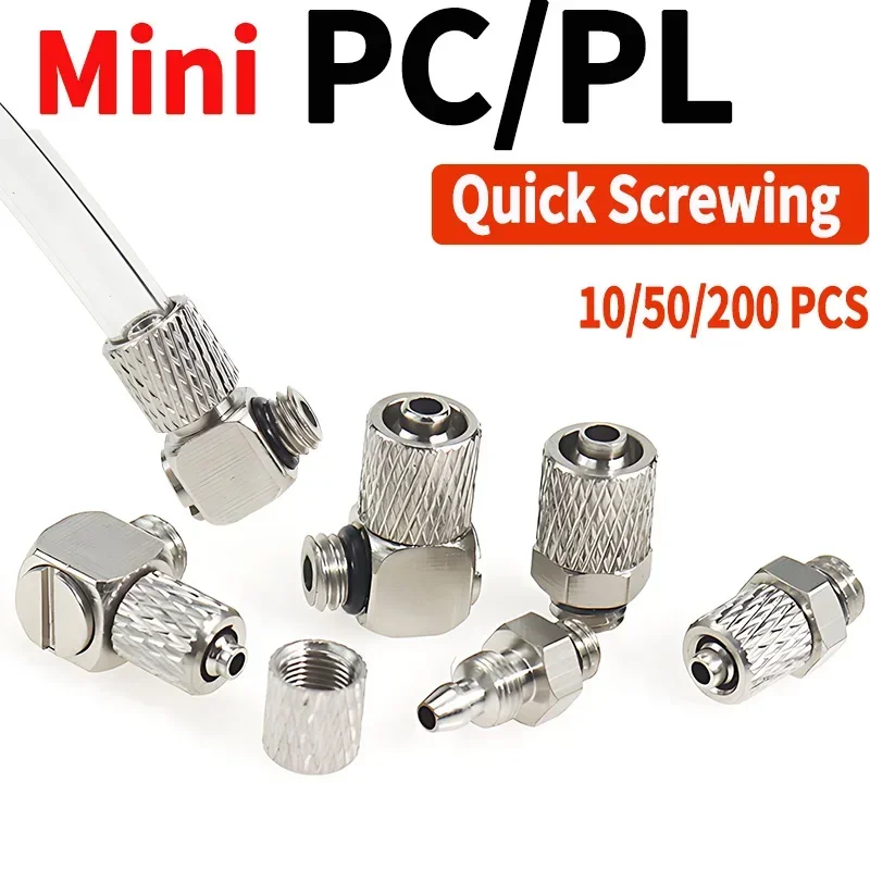 Mini Pneumatic Pipe Connector PC PL Screw Through Quick Fitting Fast Twist Joint ,Male Thread M3 M4 M5 M6 - Tube OD 3mm 4mm 6mm