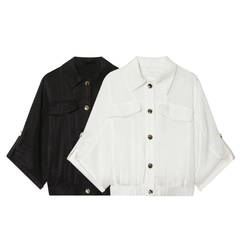 Women's Blouse New 2026 Summer Simple Women Turn-Down Collar Sleeves Button Safari Shirt Female Chic Shirts & Blousers