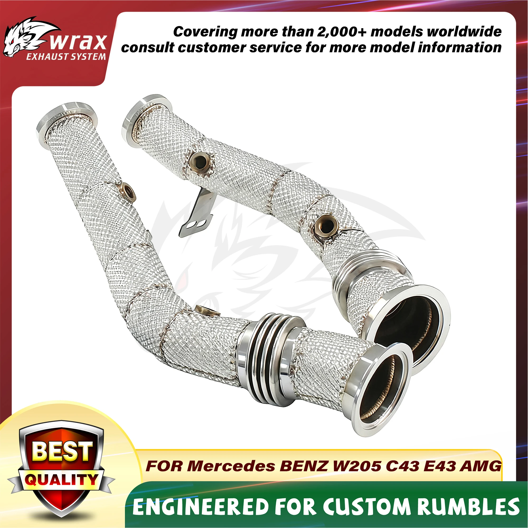 

WRAX Non-catalytic Downpipe with Heat Shield for Mercedes BENZ W205 C43 E43 AMG SS304 High Flow Enhance the Exhaust Note Quality