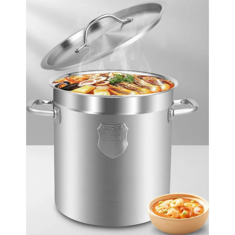 

Commercial Grade Large Stock Pot with Lid Stainless Steel Heavy Duty Induction Soup Stew Pasta Cookware for Home Restaurant