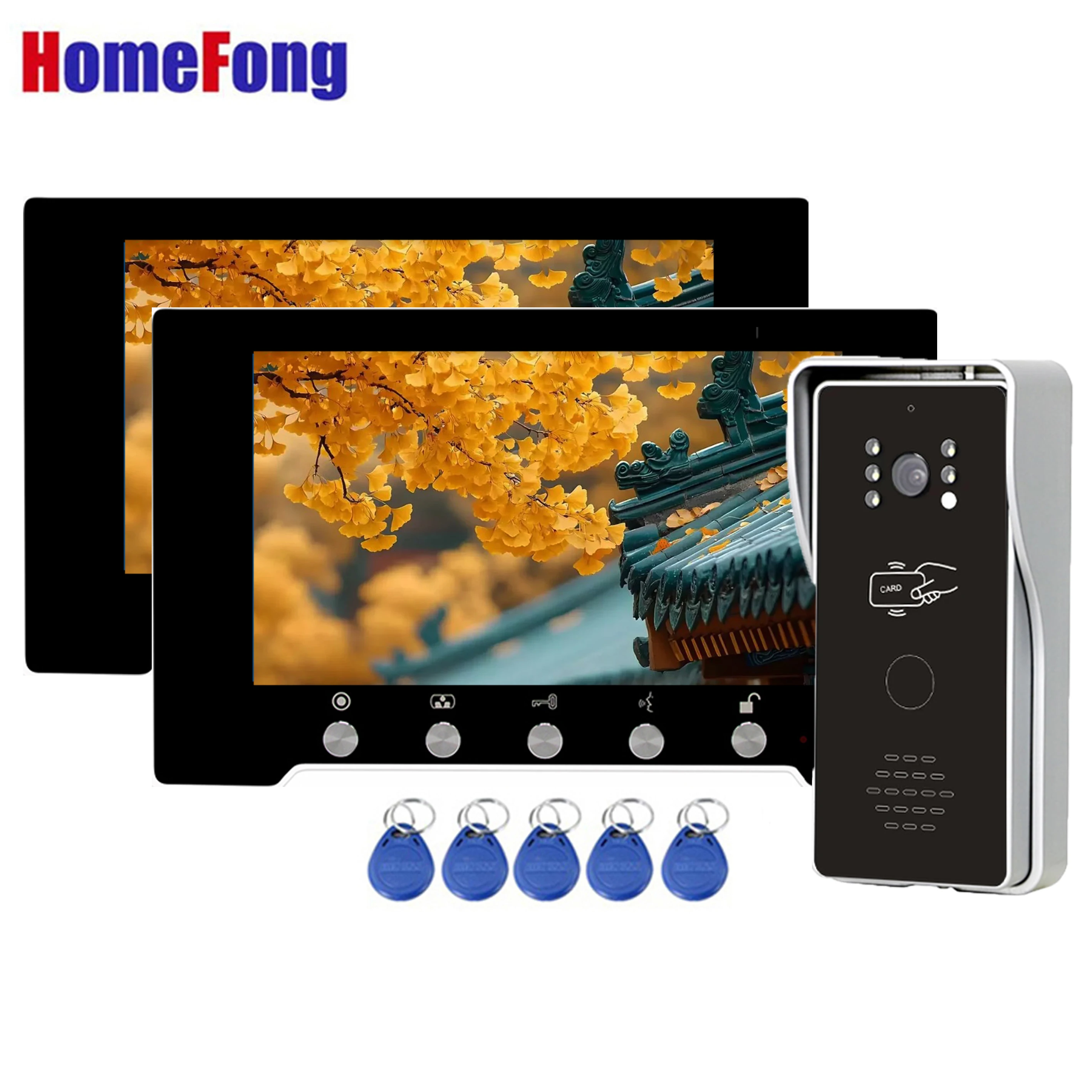 Homefong 7 นิ้ววิดีโออินเตอร์คอม RFID Doorbell กล้องโทรศัพท์ประตูวิดีโอปลดล็อค Access Control Call แผง Night Vision