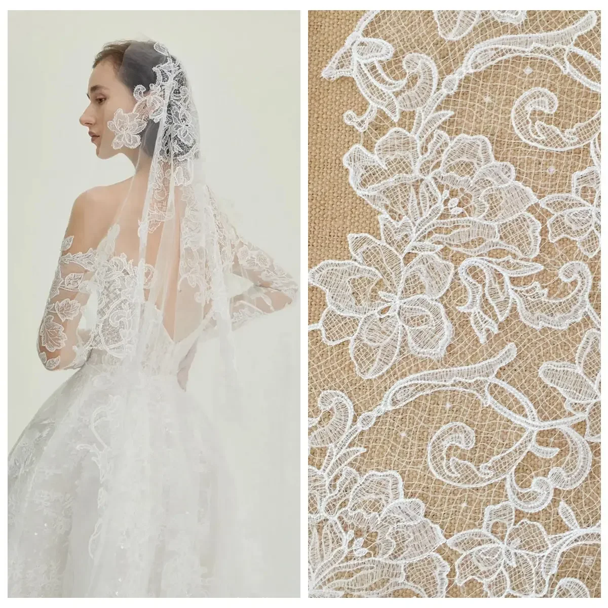 Off White Wedding Veil Bridal Gowns Dresses Sewing Lace Material NEW 2023 1 Yard Free Shipping Hollow Lace Fabric