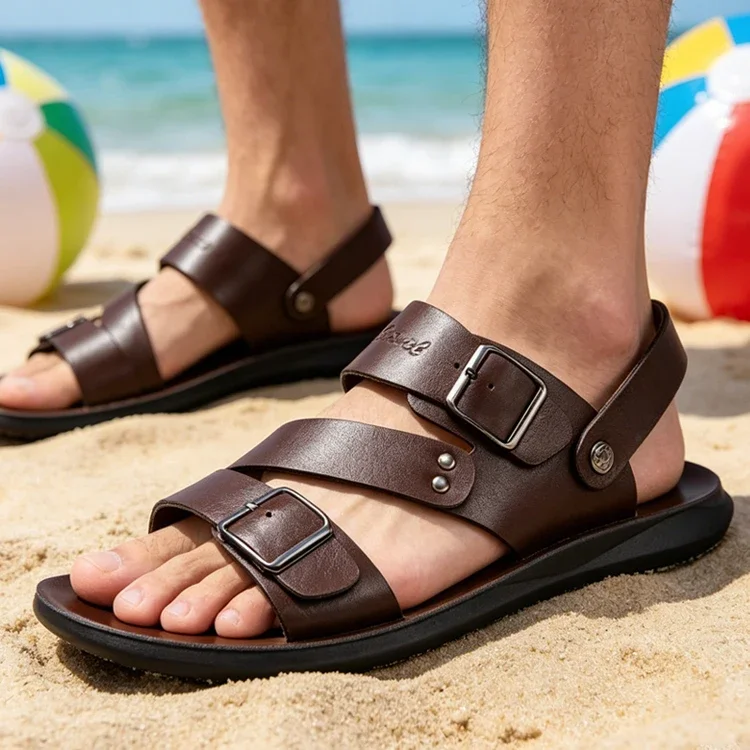 Bequeme Herren-Sandalen mit weicher Sohle, rutschfest, verschleißfest, verstellbare Schnalle, atmungsaktiv, lässige Slip-On-Schuhe-HX2024 – Detail 1