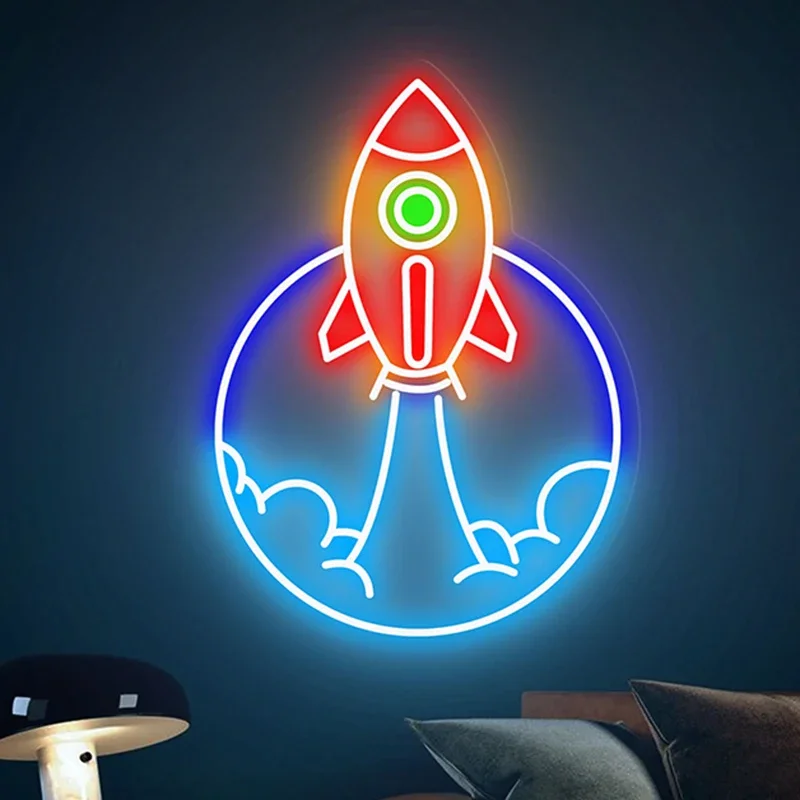 

Rocket Neon Sign for Kids Room Bedroom Wall Art Decor LED Neon Light Gaming Room Home Bar Man Cave Custom Space Neon Sign