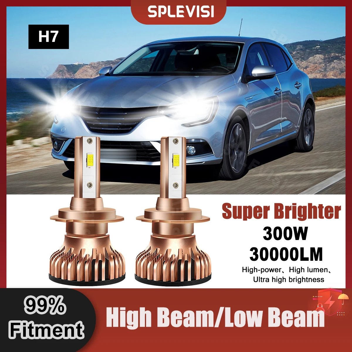 

2X H7 LED Headlight High/Low Beam Bulbs 9V-24V 30000LM 300W For Renault Megane MK3 2008 2009 2010 2011 2012 2013 2014 2015 2016