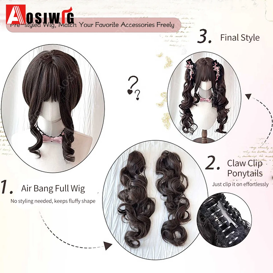 Synthetic Princess Cut Double Ponytail Lolita Wig with Bangs Girl Ombre Blonde Brown Cosplay Halloween Harajuku Wig
