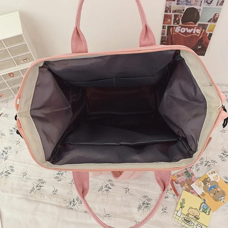 Borsa da scuola in Nylon per Laptop zaino da viaggio per ragazza adolescente con ciondolo orso Kawaii zaino da campeggio impermeabile