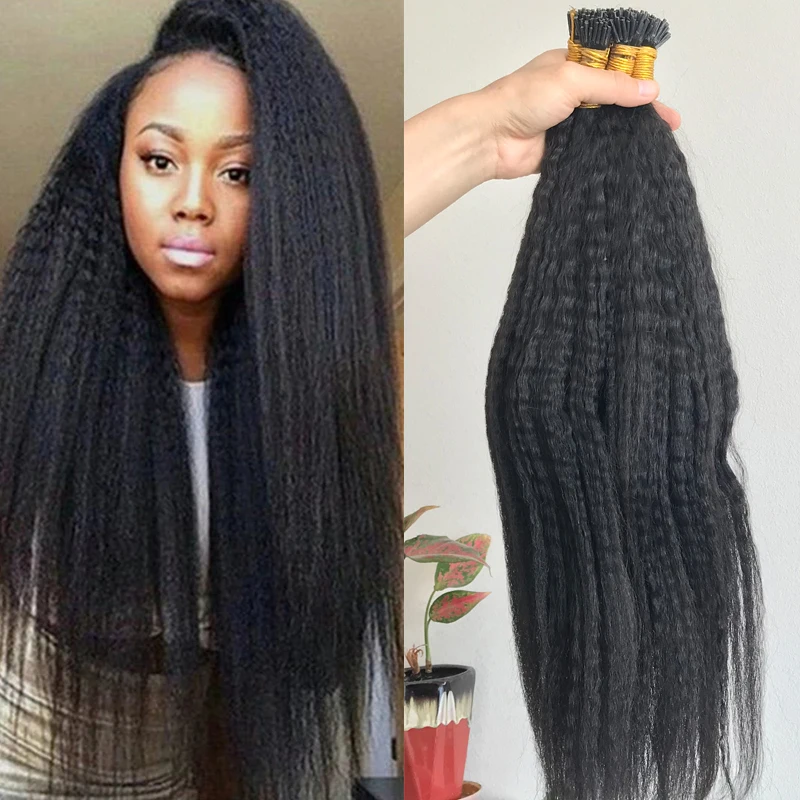 1g Mongolian Yaki Straight Human Hair I Tip Microlinks Extensions Nail Remy Pre Bonded I Tip Human Hair Kinky Straight Bulk Hair