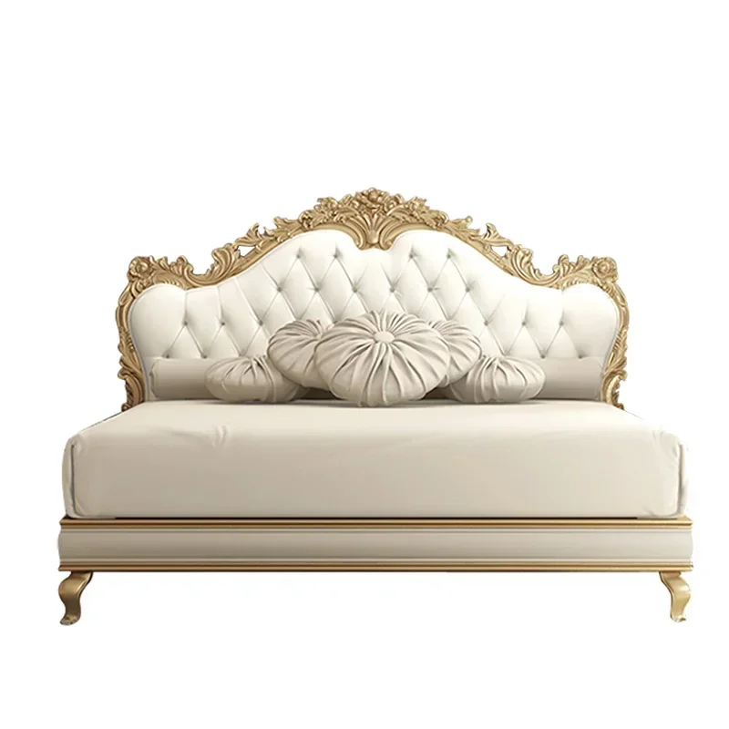 

Queen Designer European Double Bed Modern Whitr Royal Bedframe King Size Double Bed Luxury Sleeping Cama Casal Bedroom Furniture