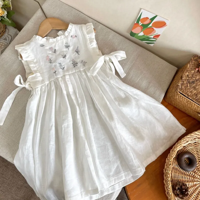 Baby Girl Princess Cotton Embroidery Floral Dress Infant Toddler Child Cute Fly Sleeve Ruffles Vestido Summer Baby Clothes 1-10Y