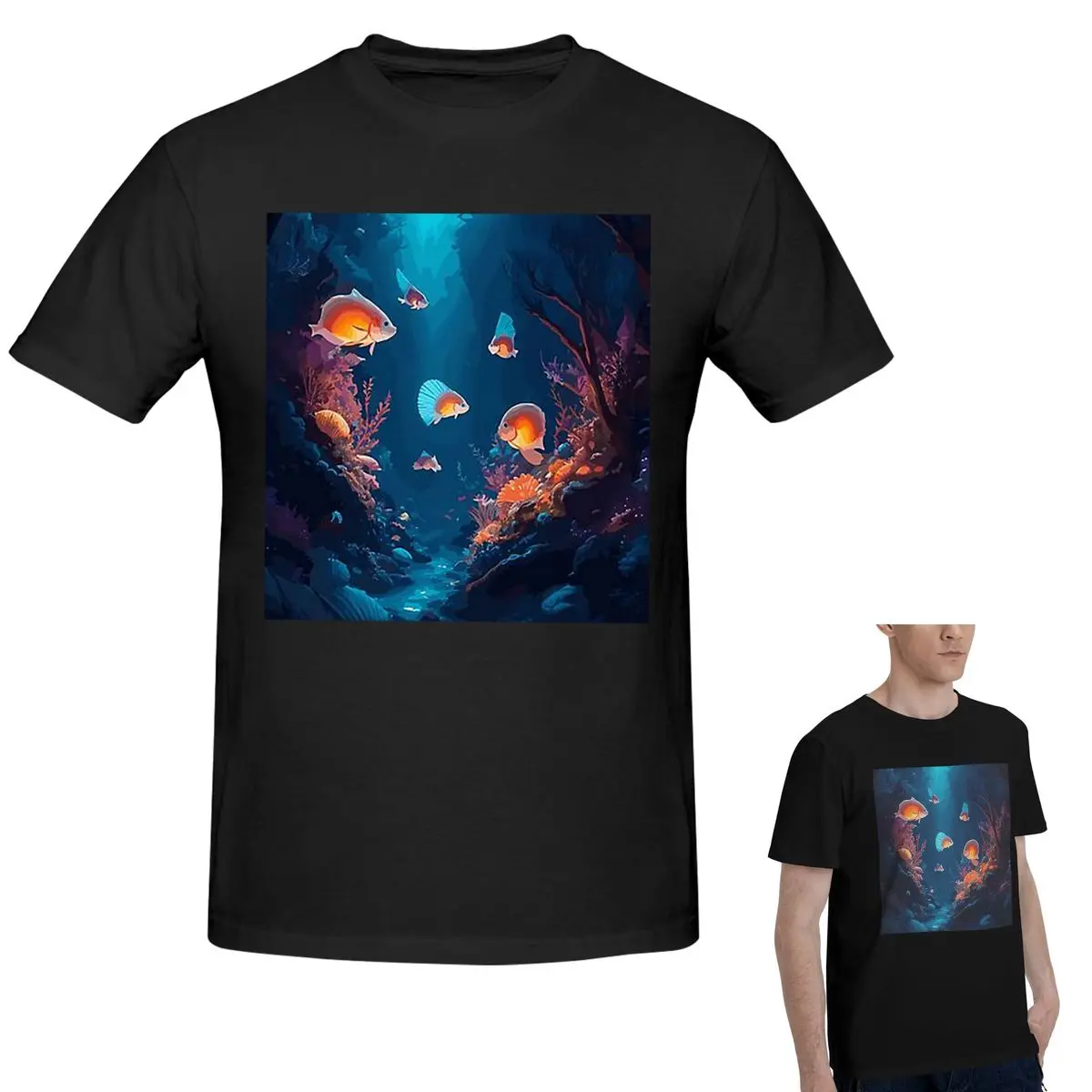 

Футболка из 100% хлопка с тропическими рыбами «Подводный мир», мужская классическая футболка большого размера, мужские летние рубашки с круглым вырезом, топы, S-6XL