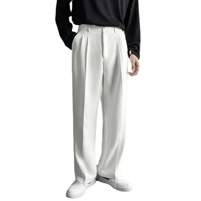 Japanese and Korean Men Thin Pendant Casual Dress Pants Men Ins Nine Points Loose Straight Leg Casual Wide Leg White Suit Pants