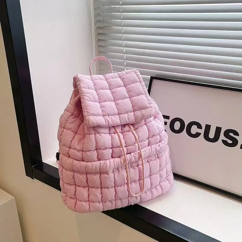 2026 Winter Fashion Women's New Quilted Down Backpack with Cloud Pattern Grid Design and Large Capacity Shoulder Bag