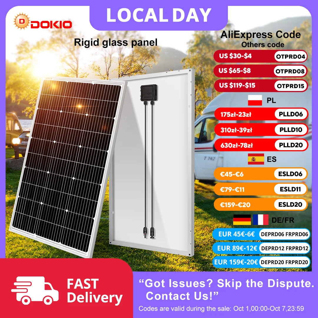 Dokio 18V 100W 200W 400W (kit) nuovo pannello solare rigido impermeabile controller 12V per carica domestica
