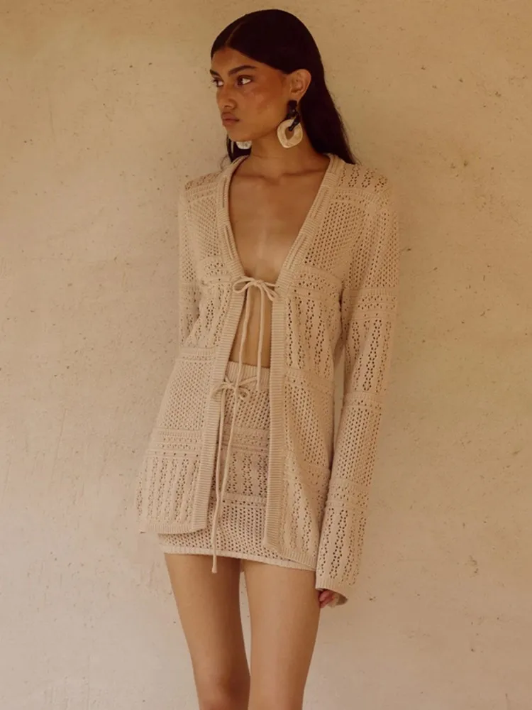 2026年女性用ビーチ2ピースセットビキニカバーアップ水着トップスとハイウエストスカートセクシーレディース水着カバーアップ水着