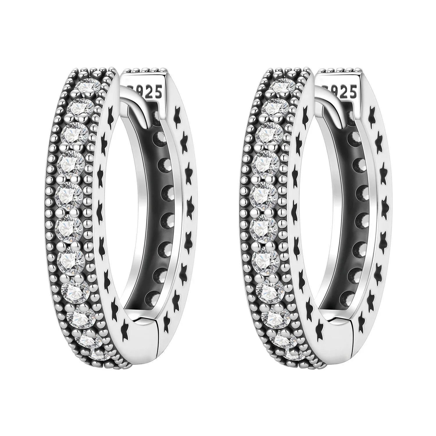PANPOKI S925 Sterling Silver Retro Sparkling Zircon Earrings Hoop Earrings Women Jewelry Original Party Trendy Anniversary Gift
