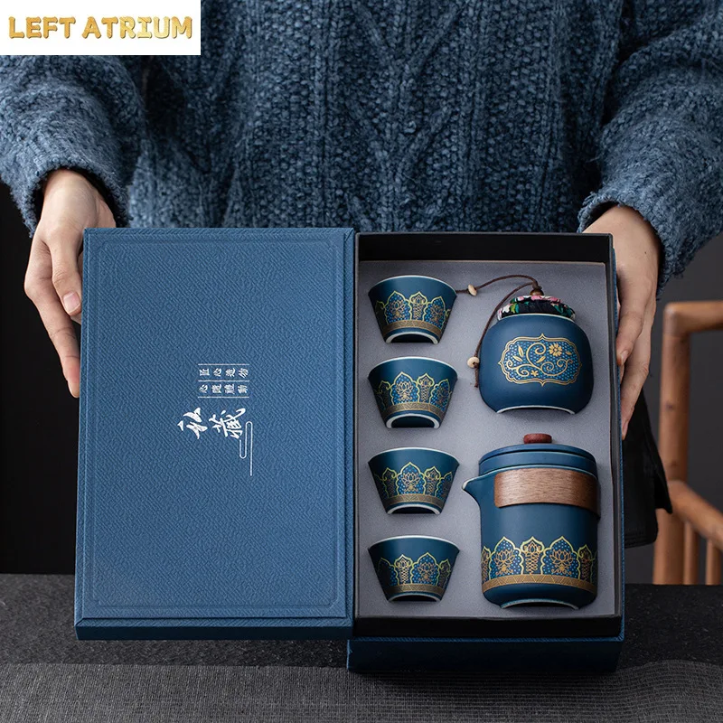 Express Cup One Pot Four  Portable Travel Tea Set Ceramic Kung Fu pot   Gift Box