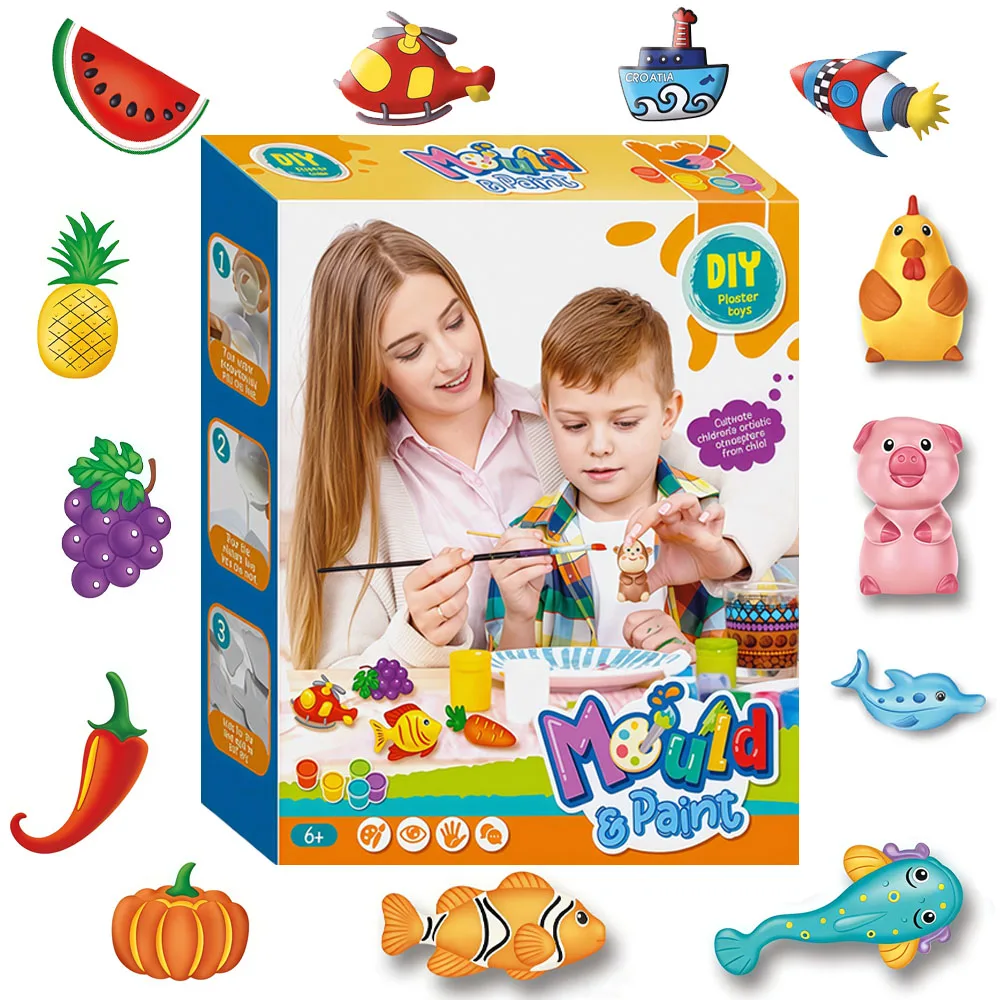 Kit de peinture de plâtre pour enfants, jouets en plâtre, voiture de dinosaure, artisanat de bricolage, Art de plâtre pour ensemble de peinture préscolaire, fournitures d'art