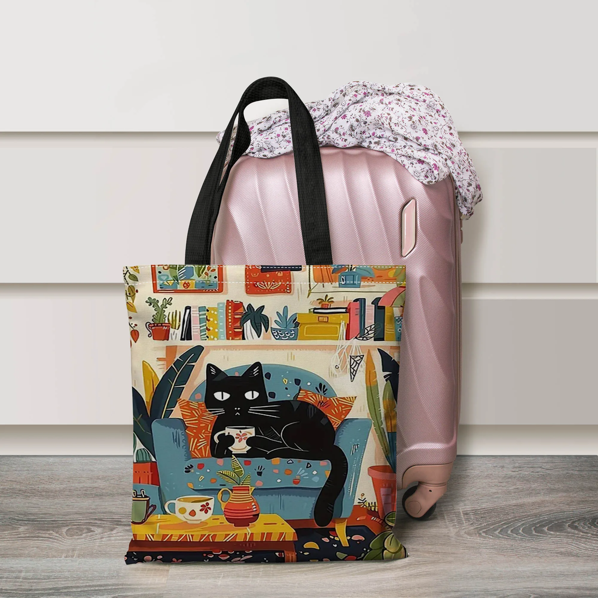 Happy Kitten Theme, Women'S Casual Handbag And Shopping Bag, Large Capacity Washable Foldable Holiday Gift, Gift for Mom