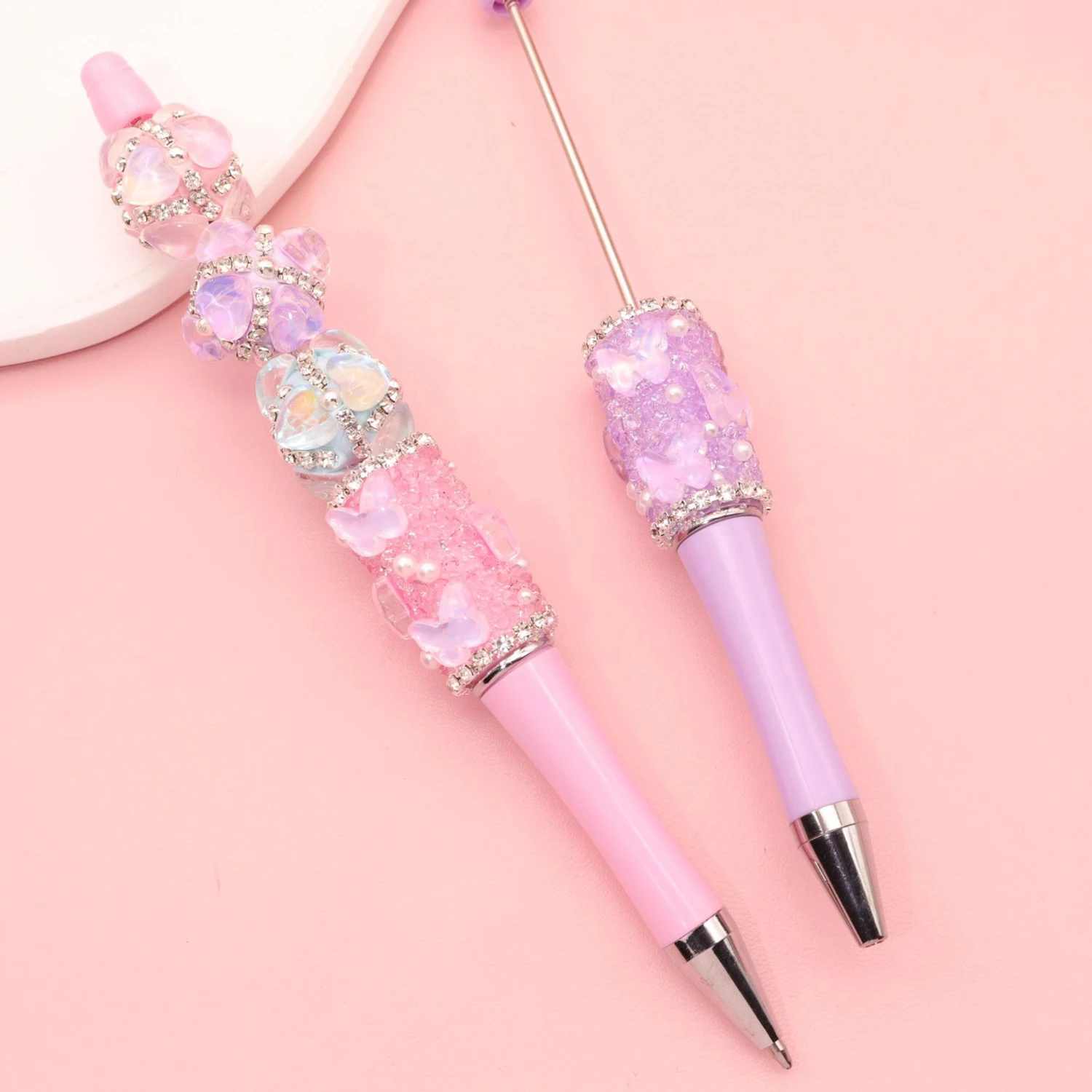 36Pcs Butterfly‑Embellished DIY Bead Pen – Pearl and Rhinestone Ballpoint Pen Gift for Teens & Office Use