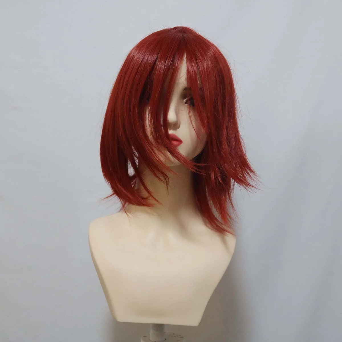 Anime Nagato Cosplay Donkerrood Korte Pruik van Synthetisch Haar