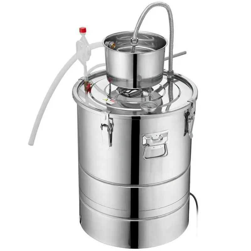 Alcohol Still, 9 Gal 30L Water Alcohol Distiller, Home Distillery Kit include Stainless Steel Tube & Pump & One-way Exhaust Valve & Thermometer (30-120℃ ) for DIY Whisky Wine Brandy, Silver