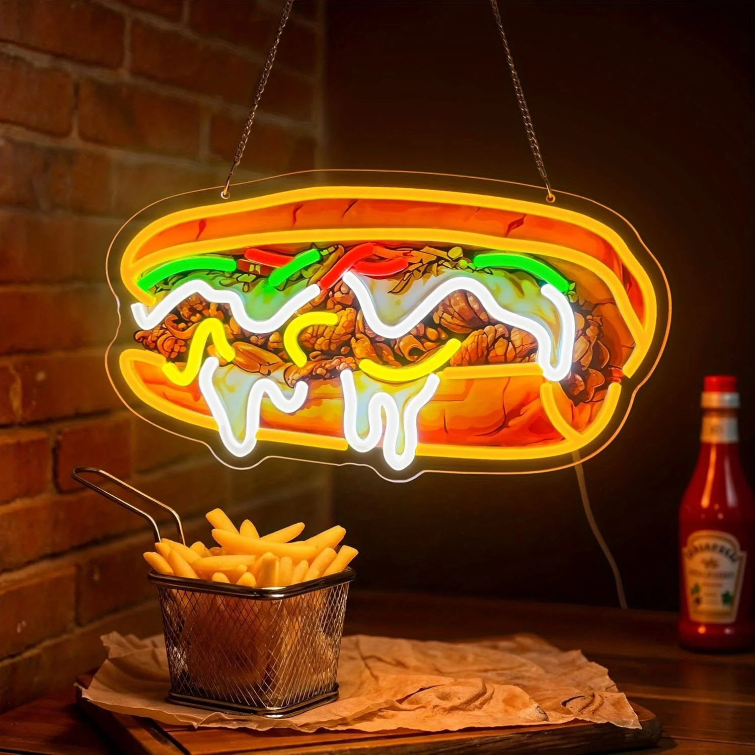 

Hot Dog Food Neon Sign USB Dimmable Warm Yellow LED Neon Light for Fast Food Stall Food Truck Diner Restaurant Window Wall Lamp