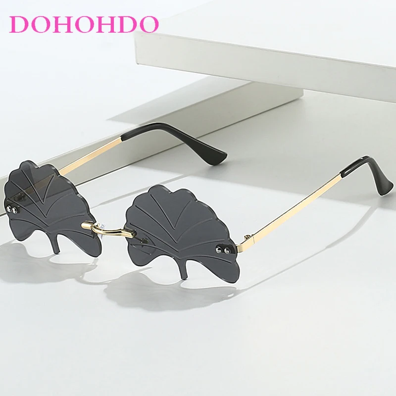 

Popular Rimless Apricot Leaf Metal Women Sunglasses Luxury Designer Punk Men Eyewear Outdoor Travel Party Sunglass Ladies UV400